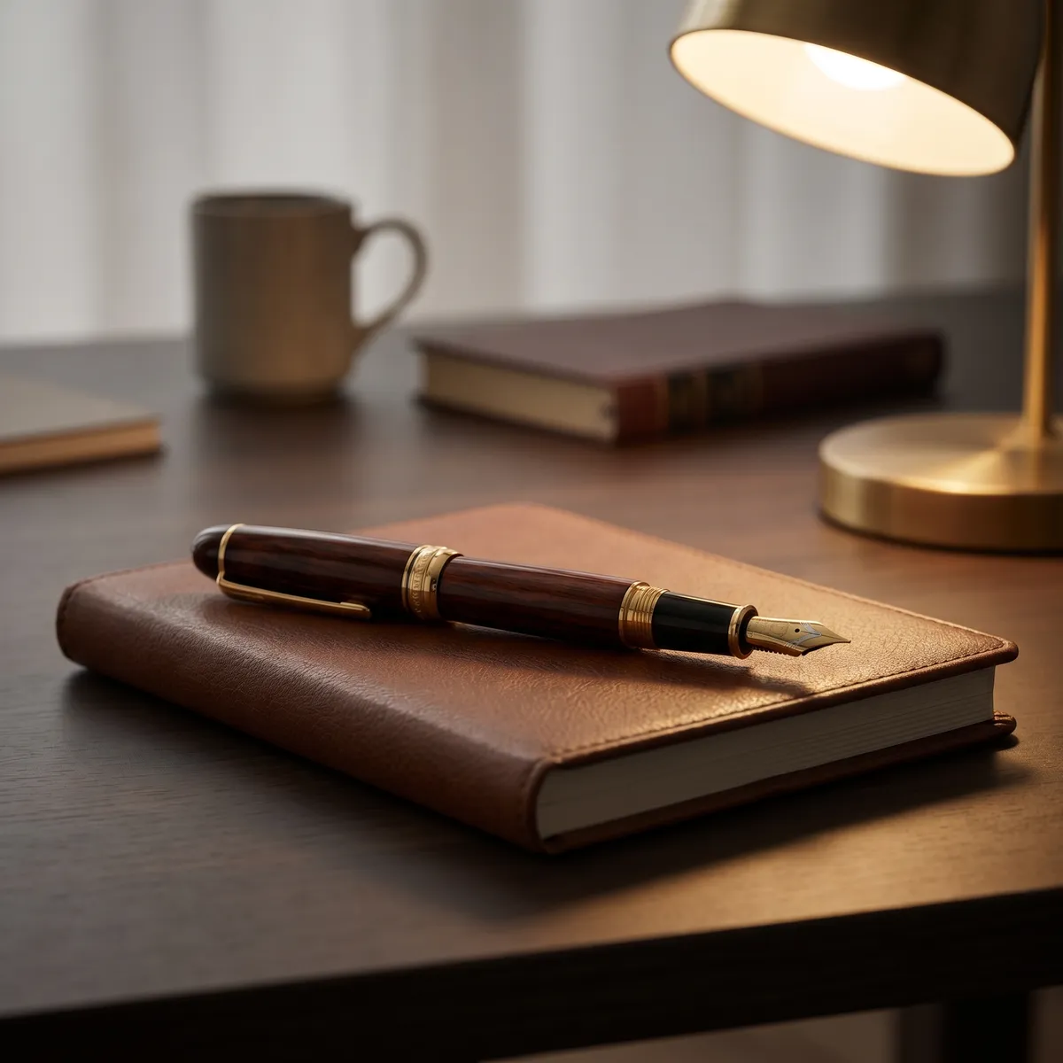 Luxury pen on a leather notebook — AI product photography