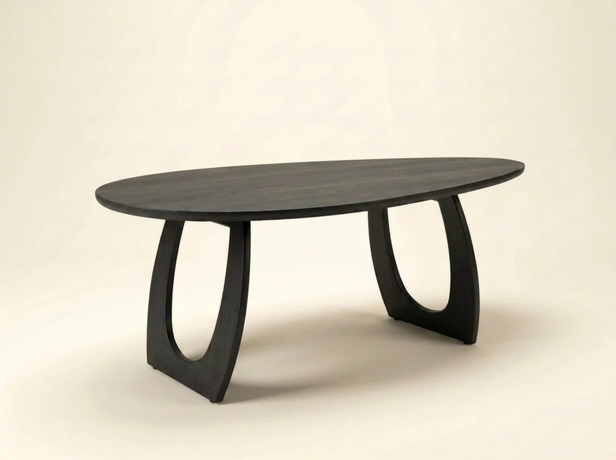 Masă ovală din lemn sculptat Eclipse — fotografie AI lifestyle în interior minimalist
