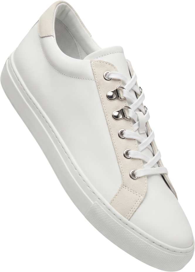 AI-generated product photography — premium white leather sneaker
